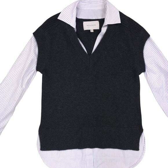 Brochu Walker The Looker V Neck Sweater Layered Cashmere Wool Pullover - Picture 2 of 11